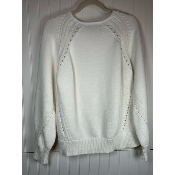 J. Crew White Pullover Sweater with Pointelle stitching Cotton size XL classic - Picture 2 of 11